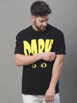 DOOR74 - Men Dark Printed Black Color Oversize Fit T-Shirt