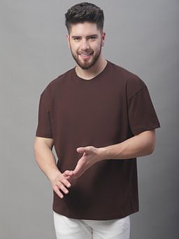 DOOR74 - Men Solid Brown Color Oversize Fit T-Shirt
