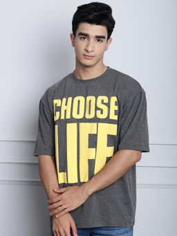 DOOR74 - Men Grey Choose Life Premium Oversize T-Shirt