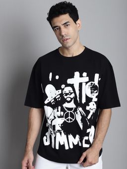 DOOR74 - Men Black Clubbing Premium Printed Oversize T-Shirt