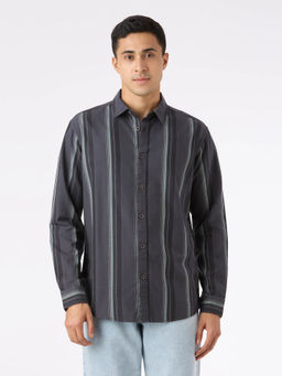 Pepe Jeans - Men Grey Vertical Stripe Full Sleeve Oxford Casual Shirt