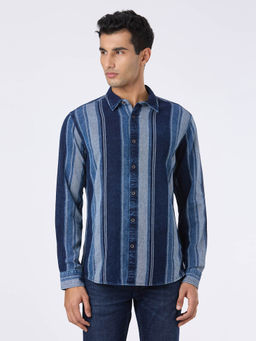 Pepe Jeans - Men Indigo Stripe Full Sleeve Casual Shirt