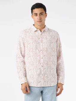 Pepe Jeans - Men Peach Botanical Print Full Sleeve Casual Shirt