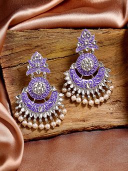Estele - Rhodium Plated Traditional Purple Meenakari Drop Earrings for Women