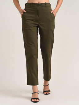 Saltpetre - Women Olive Flat-Front Straight-Leg Chinos