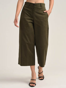 Saltpetre - Women Olive Wide-Leg Cropped Pant