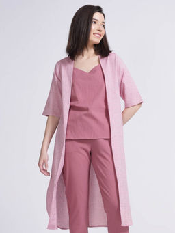 Saltpetre - Women Pink Check Organic Cotton Open Front Shrug