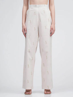 Saltpetre - Women Organic Cotton Off White Block Print Straight Leg Pant