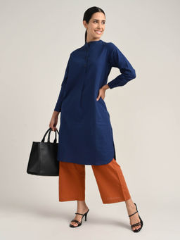 Saltpetre - Women Organic Cotton Navy Blue Pleated Tunic with Pant