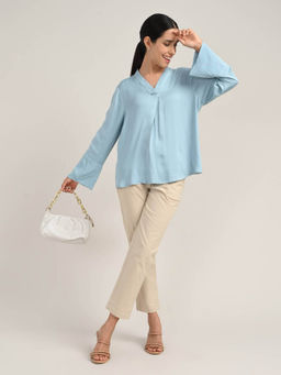 Saltpetre - Women Blue Tencel Front Pleat Top with Pant