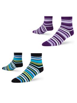Dynamocks - Men and Women Stripes Ankle Length Socks - Free Size - Pack of 2 Pairs