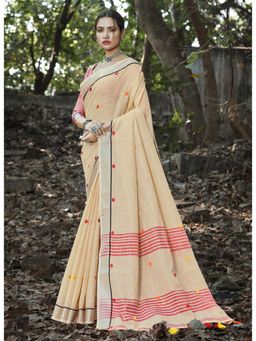 Sangam Prints - Cream Woven Work Traditional Saree with Unstitched Blouse