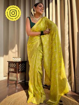 ZILIKAA - Baby Mehendi Banarasi Uppada Silk Saree with Unstitched Blouse
