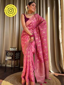 ZILIKAA - Onion Pink Banarasi Uppada Silk Saree with Unstitched Blouse