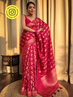 ZILIKAA - Queen Pink Banarasi Uppada Silk Saree with Unstitched Blouse