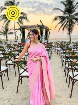 ZILIKAA - Baby Pink Banarasi Uppada Silk Saree with Unstitched Blouse