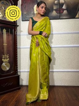 ZILIKAA - Baby Mehendi Banarasi Uppada Silk Saree with Unstitched Blouse