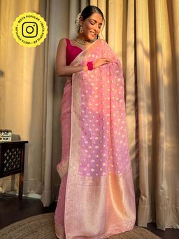 ZILIKAA - Baby Pink Banarasi Khaddi Weaved Georgette Saree with Unstitched Blouse
