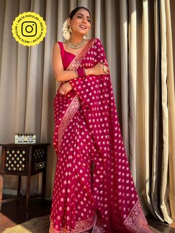 ZILIKAA - Queen Pink Banarasi Khaddi Weaved Georgette Saree with Unstitched Blouse