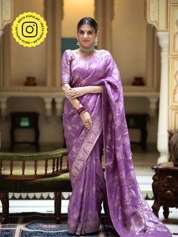 ZILIKAA - Royal Lavender Banarasi Uppada Silk Saree with Unstitched Blouse