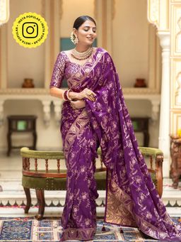 ZILIKAA - Berry Purple Banarasi Uppada Silk Saree with Unstitched Blouse