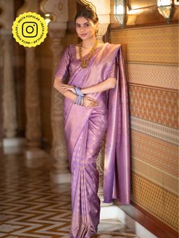 ZILIKAA - Lavender Kanjeevaram Silk Saree with Unstitched Blouse