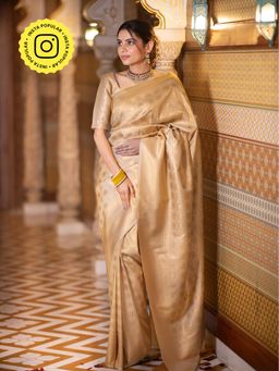 ZILIKAA - Golden Special Kanjeevaram Silk Saree with Unstitched Blouse