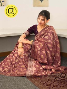 ZILIKAA - Orchid Mauve Munga Banarasi Silk Saree with Unstitched Blouse
