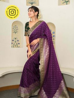 ZILIKAA - Berry Purple Munga Banarasi Silk Saree with Unstitched Blouse