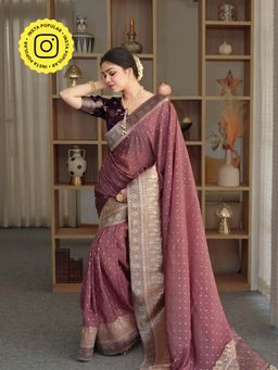 ZILIKAA - Orchid Mauve Munga Banarasi Silk Saree with Unstitched Blouse