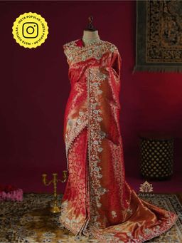 ZILIKAA - Bride Special Zardozi Kanchipuram Silk Saree with Unstitched Blouse