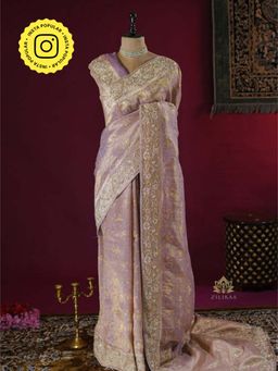 ZILIKAA - Lilac Purple Zardozi Handwork Kanchi Tissue Silk Saree with Unstitched Blouse