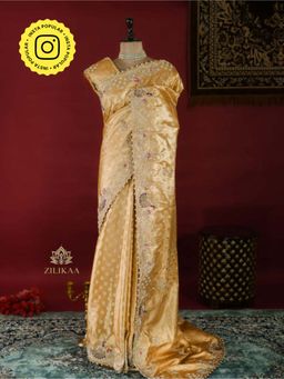 ZILIKAA - Golden Special Zardozi Kanchipuram Tissue Silk Saree with Unstitched Blouse