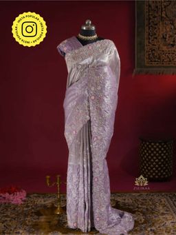ZILIKAA - Lilac Purple Kanchi Tissue Silk Saree with Unstitched Blouse