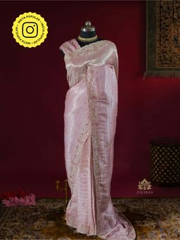 ZILIKAA - Baby Pink Kanchi Tissue Silk Saree with Unstitched Blouse
