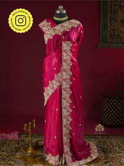 ZILIKAA - Queen Pink Mulberry Silk Saree with Unstitched Blouse
