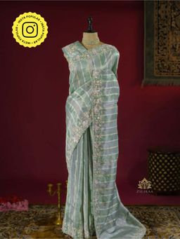 ZILIKAA - Fern Green Rangkaat Kanchi Tissue Silk Saree with Unstitched Blouse