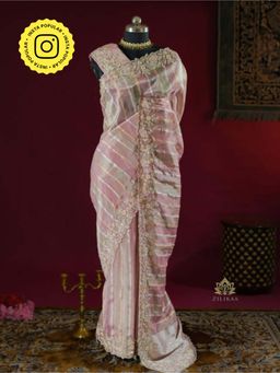 ZILIKAA - Pastel Pink Rangkaat Kanchi Tissue Silk Saree with Unstitched Blouse