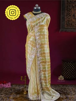 ZILIKAA - Daffodil Yellow Rangkaat Kanchi Tissue Silk Saree with Unstitched Blouse
