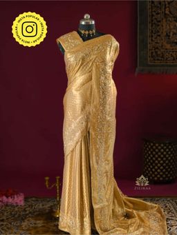 ZILIKAA - Gold Special Kanchipuram Zardozi Tissue Silk Saree with Unstitched Blouse