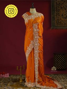 ZILIKAA - Rust Orange Munga Silk Saree with Unstitched Blouse
