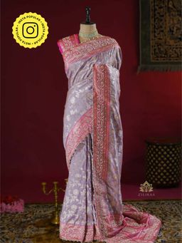 ZILIKAA - Lilac Purple Banarasi Katan Silk Saree with Unstitched Blouse