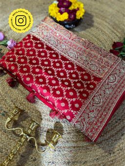 ZILIKAA - Calcutta Red Mulberry Banarasi Silk Saree with Unstitched Blouse