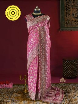 ZILIKAA - Onion Pink Banarasi Katan Silk Saree with Unstitched Blouse