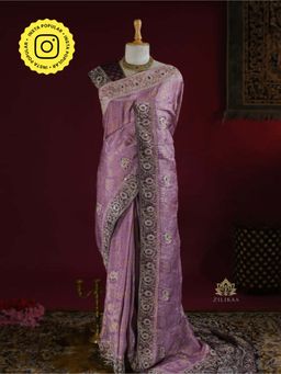ZILIKAA - Lavender Purple Zardozi Handwork Munga Banarasi Silk Saree with Unstitched Blouse