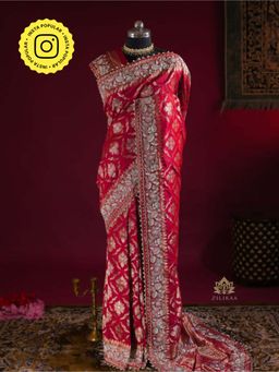 ZILIKAA - Calcutta Red Minakari Banarasi Katan Silk Saree with Unstitched Blouse