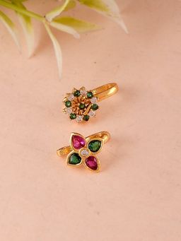 Silvermerc Designs - Set of 2 Gold Plated Kundan Studded Traditional Nose Pin