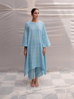 PRIYANKA RAAJIV - Suhani Blue Organic Khadi Cotton Flowy Kurta With Pants (Set of 2)