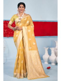 EXCLUSIVA - Mustard Cotton Saree with Unstitched Blouse