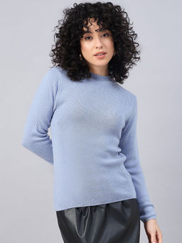 RVK - Women Aquamarine Woolen Pullover Sweater